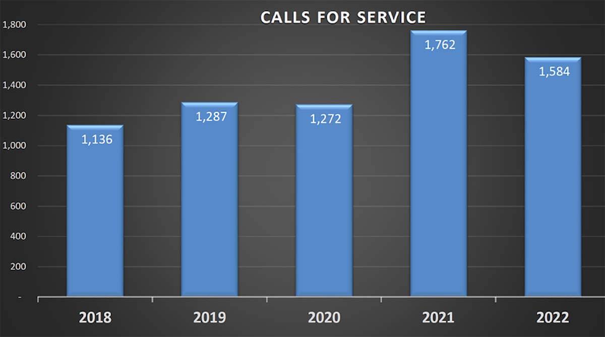 This chart shows the calls for service that the Abbotsford Police Department has made to the Lonzo Road and Riverside area in recent years. So far this year, there have been 585 calls for service. (Source: Abbotsford Police)