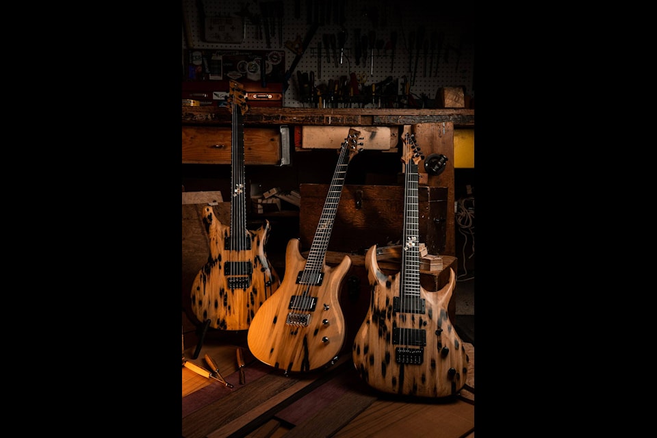 Teredo wood electric guitars with unique historic spruce tops from Vigilant Guitars. (Runegate Photography)