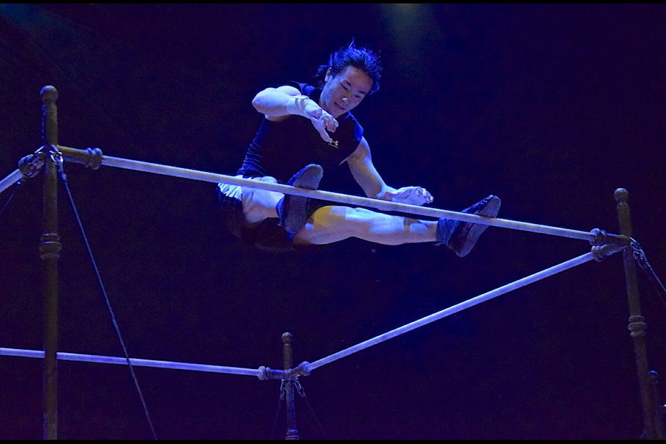 Cirque du Soleil aerial artist Tomoki Nishiyama prepares to perform Corteo in Victoria at the Save-On-Foods Memorial Centre. (Brendan Mayer/News Staff)