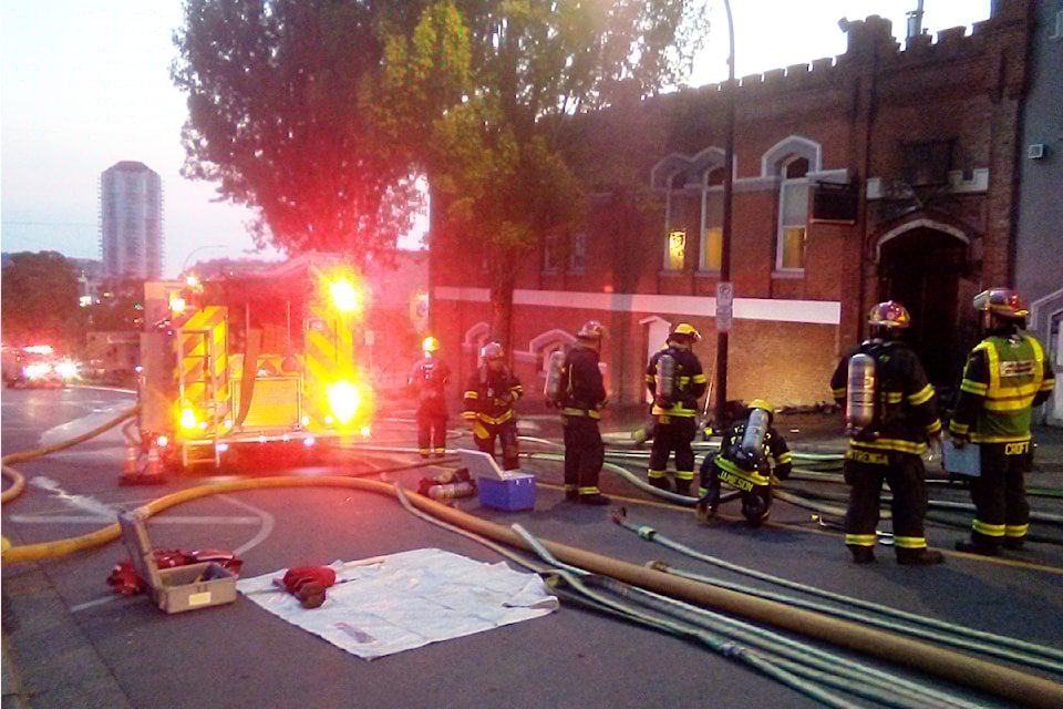 A suspicious fire has damaged a historical building in downtown Nanaimo.