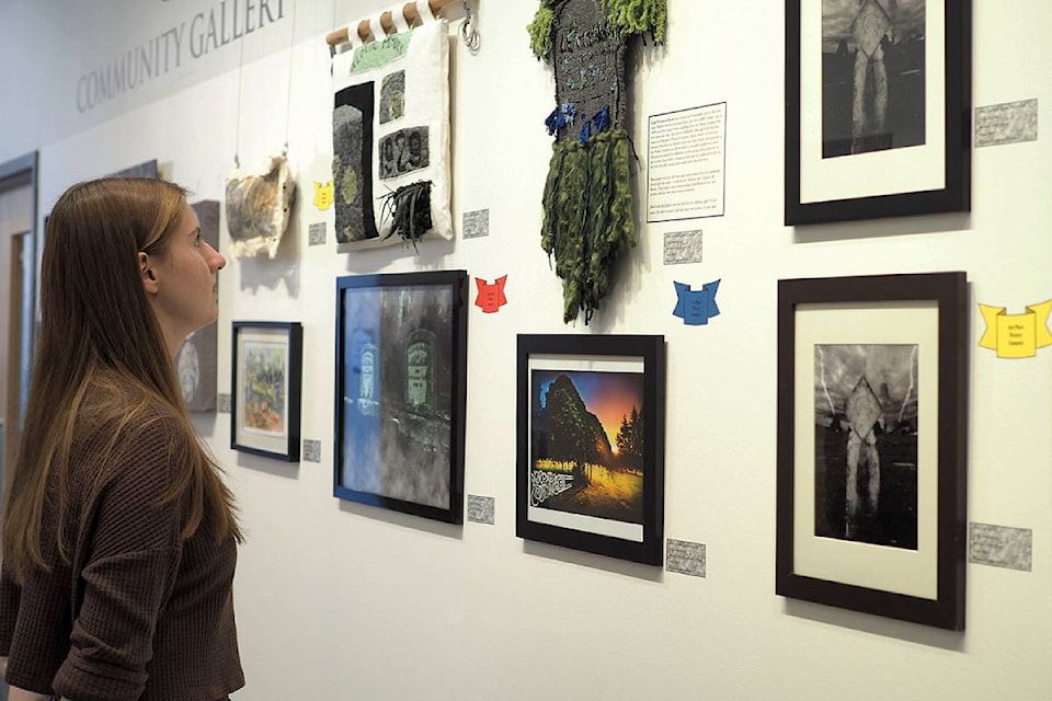 Linnea Wiggers, Nanaimo Museum heritage interpreter summer student, regards the museum’s annual Heritage Art Exhibit submissions in the Community Gallery.