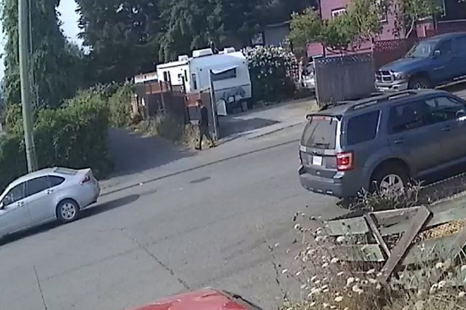 Police are looking for a man who suspected of lighting garbage on in an alley in south Nanaimo. 
