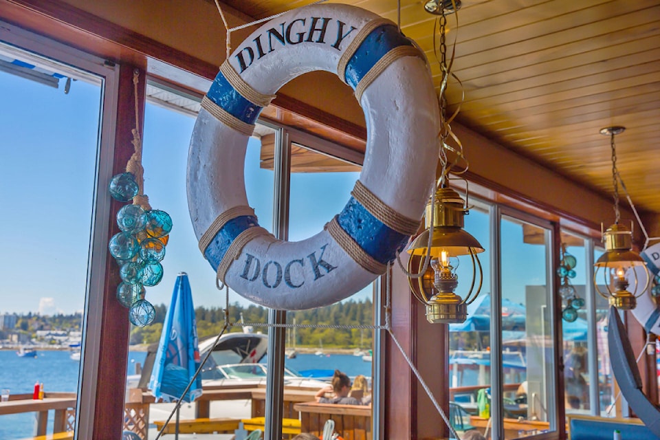 A Dinghy Dock lifesaver ring hangs at the ready should a patron goes overboard. 
