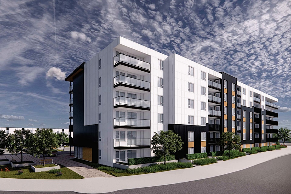 The first phase of the Midtown Gateway residential project will add 211 apartments and seven townhouses to Nanaimo's housing supply.
(Image: WA Architects Ltd.)