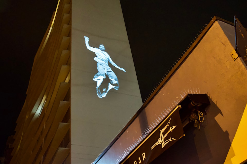Rebo(u)nd, a large-scale projection by Montreal Danse and presented by Crimson Coast Dance, will be displayed Friday and Saturday, May 16-17, as part of the Backyard Fest/Sunk City festival. (Photo by Adi Bertacchi)
