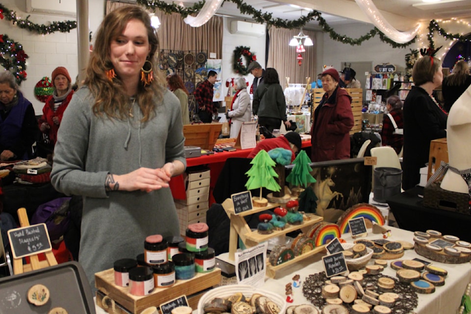 Amanda Murphy of Forest Learning Tools, was among vendors at Nanaimo Christmas Village. The German-inspired holiday market moved to Cavallotti Lodge this year.