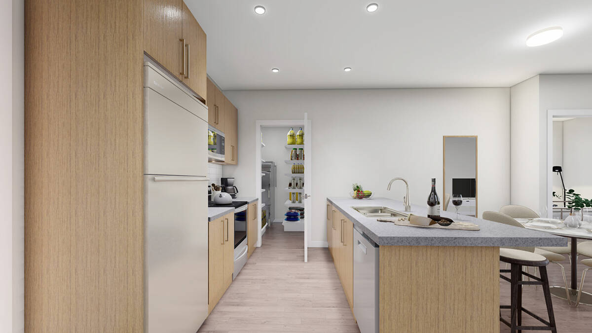 Rendering of the kitchen in the DArcy floor plan