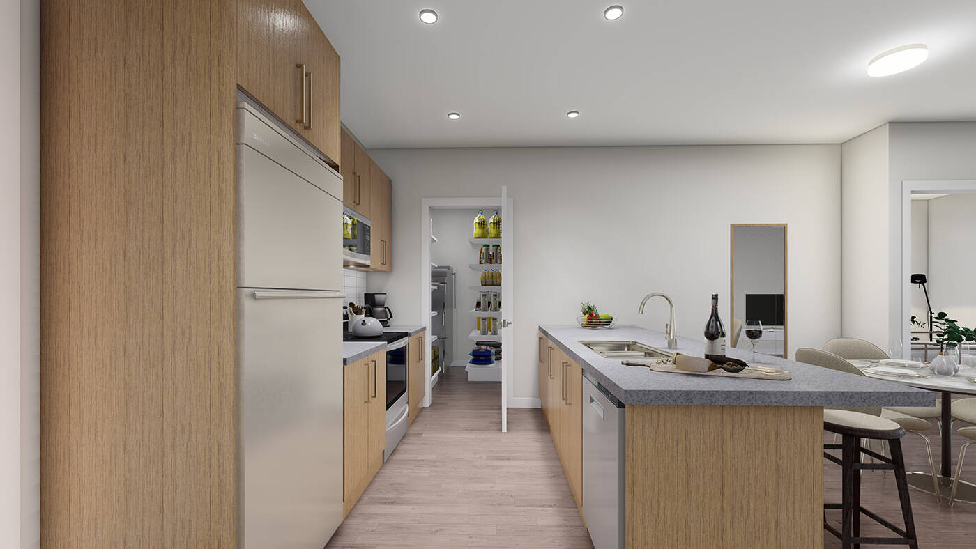 Uplands Terraces DArcy floor plan kitchen, with view to pantry.