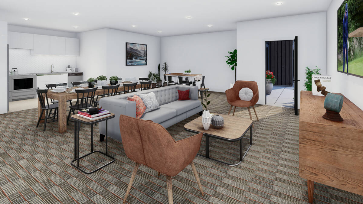 Artist rendering of one of the two amenity spaces with access to the patio.