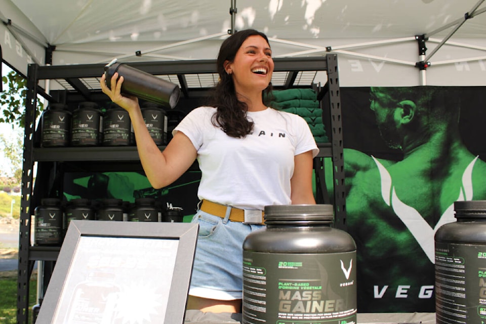 Melissa L’Heureux-Haché, managing director of Vegain, wasn’t afraid to shake things up at VegFest at Maffeo Sutton Park on Saturday, July 29. (Karl Yu/News Bulletin)