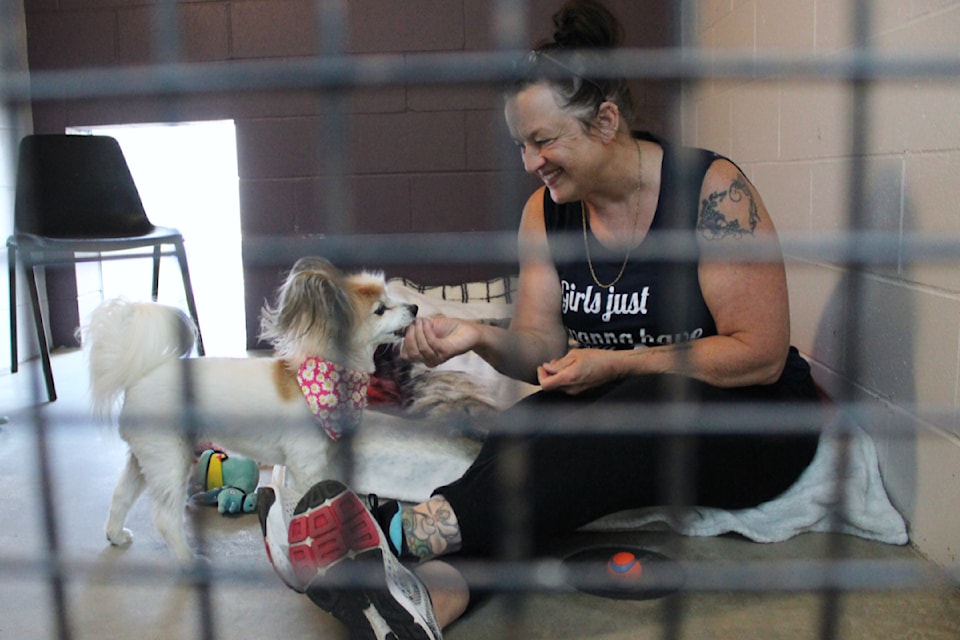 Cyndie Courneyea and Ginger in the Locked-In for Love, B.C. SPCA Nanaimo fundraiser on June 14. (Karl Yu/News Bulletin)