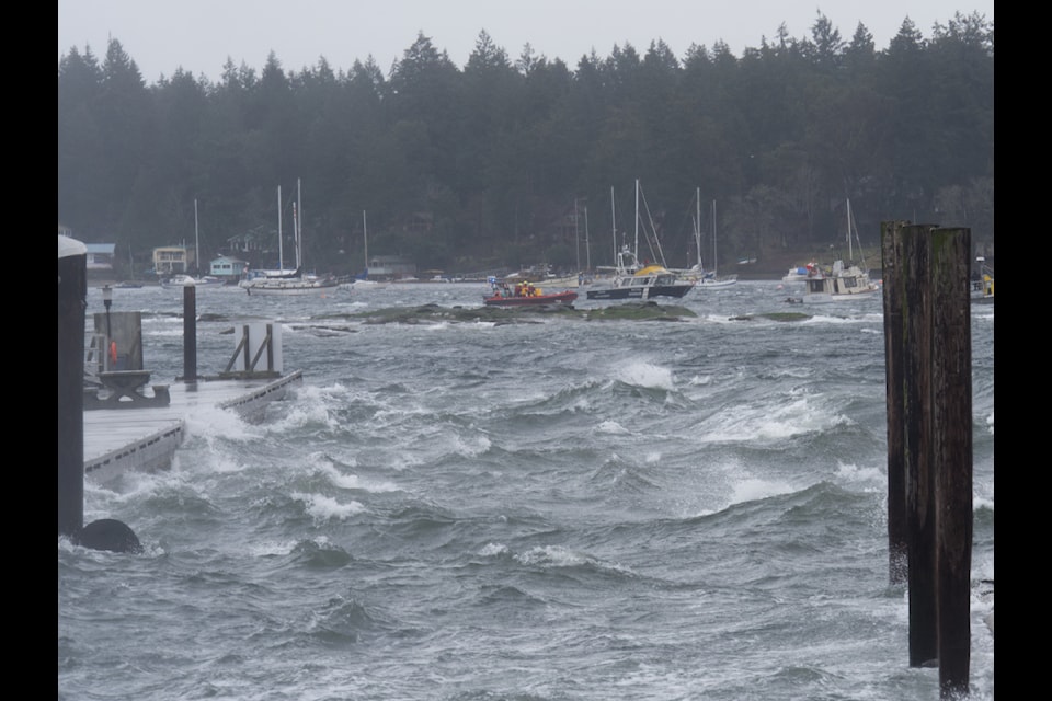 Strong wind caused two boats to run aground at Saysutshun Island on Feb. 19. (Tyler Hay/News Bulletin)
