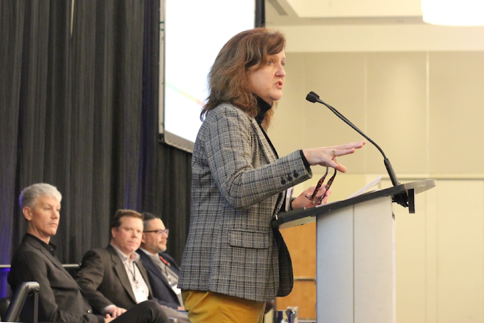 Susan Mowbray, partner with MNP's consulting group, gives the keynote address Wednesday, Oct. 23, at the Vancouver Island Economic Alliance summit at Nanaimo's Vancouver Island Conference Centre. (Greg Sakaki/News Bulletin)