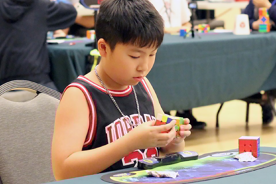 Jeremy Xiang competes in the 3x3x3 classic cube division Sunday, Aug. 18, at Speedcubing Canada's B.C. championships at Nanaimo's Beban Park Social Centre.