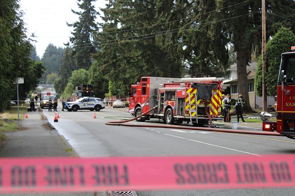 Nanaimo Fire Rescue and other first responders at the site of a fire on Turner Road on Sept. 21.
