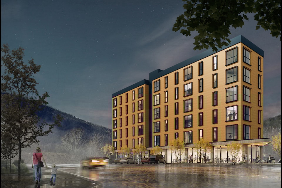 A proposed housing development in Nelson’s Railtown district would offer commercial space on the ground floor and 55 one-and two-bedroom apartments on the upper five floors. (Stanley Office of Architecture)
