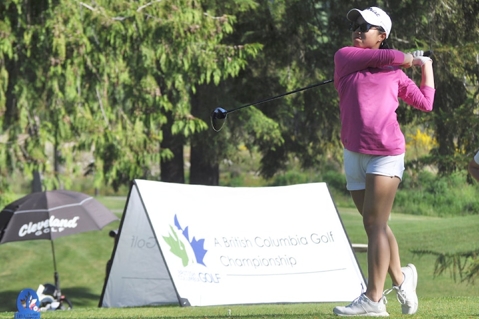 Chelsea Truong of Victoria tees off Tuesday at the Balfour Golf Club. Truong is defending her title at the B.C. Women’s Amateur and Mid-Amateur Championship.