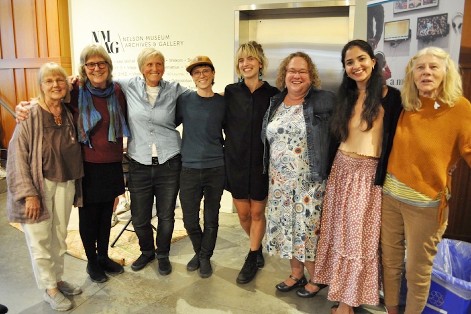 Members past and present gathered Sept. 13 to celebrate the 50th anniversary of the West Kootenay Women's Association. L-R: Vita Luthmers, Donna Macdonald, Cheryl Dowden, Malia Joy, Anna Jauncey, Mayor Janice Morrison, Jaspreet Kaur Batra and Hannah Hadikin.