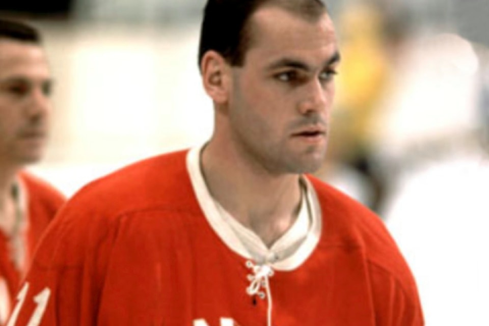 Ted Hargreaves is seen here playing for Team Canada, with whom he won a bronze medal at the 1968 Winter Games. The longtime Nelson player, coach and teacher will be posthumously inducted into the B.C. Hockey Hall of Fame.