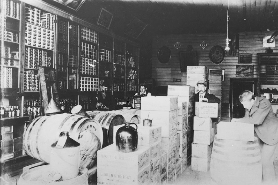 Inside the B.C. government’s liquor warehouse, which opened in Nelson in July 1921. It was managed by J. Fred Hume (former proprietor of the Hume Hotel and MLA) and supplied the surrounding district’s government-operated liquor stores. Customers could buy any type of liquor that was provided, though large quantities were seen as suspicious. Hotels and restaurants were still prohibited from serving alcohol by the glass.