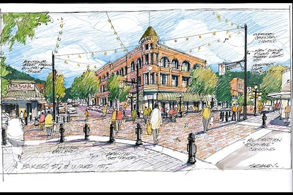 This drawing of a potential re-design of the Ward and Baker intersection, including a pedestrian scramble, comes from the city's Downtown Urban Design Strategy published in 2017.