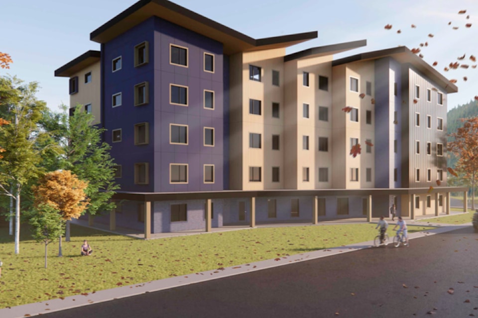 An artist rendering for a proposed five-storey affordable housing development in Nelson's Fairview neighbourhood.