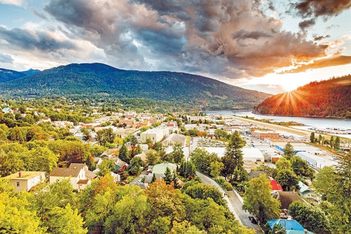 Sun sets over Nelson, British Columbia in early autumn.