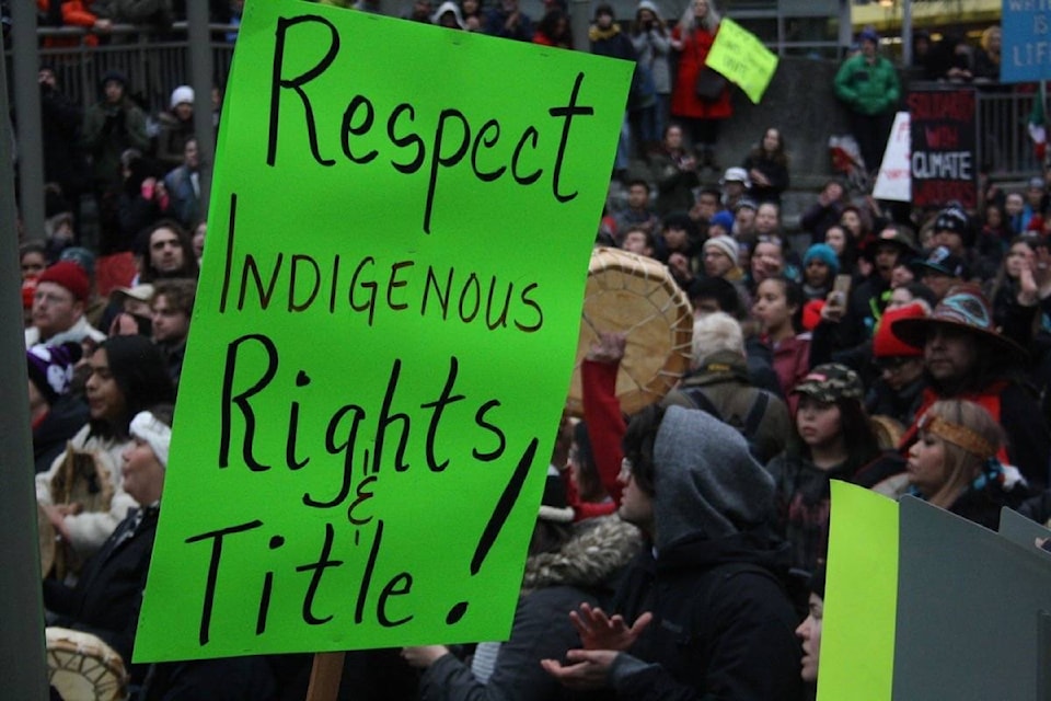 Hundreds took to Vancouver’s streets to protest the LNG pipeline in northern B.C. (Katya Slepian/Black Press Media)