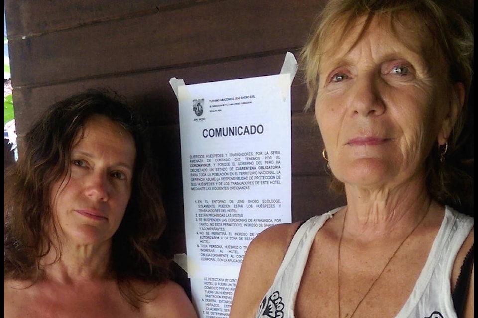 Laurel Conley (left) of Nelson and Veronica Holman from the East Shore are stuck in Peru in the midst of the pandemic. They went to learn about the culture and language of the Indigenous people. “The Amazon is an incredible place full of knowledge and biodiversity,” Conley says. “We have many beloved friends here.” Photo submitted