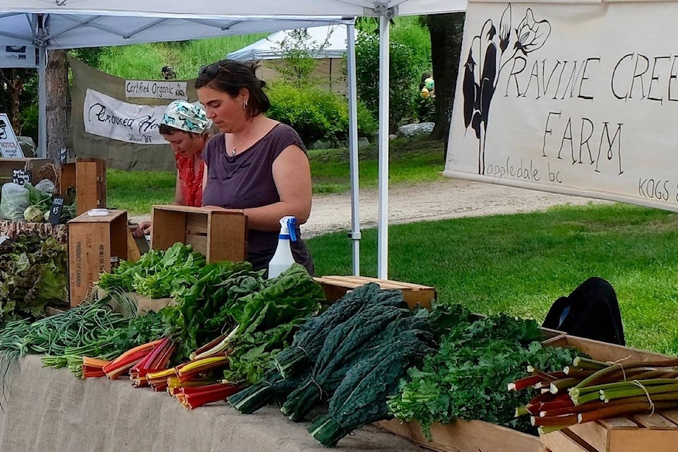 Alys Ford, produce vendor, is part of Nelson’s socially distanced farmers’ market at Cottonwood Park on Wednesdays and Saturdays. Photos by Bill Metcalfe