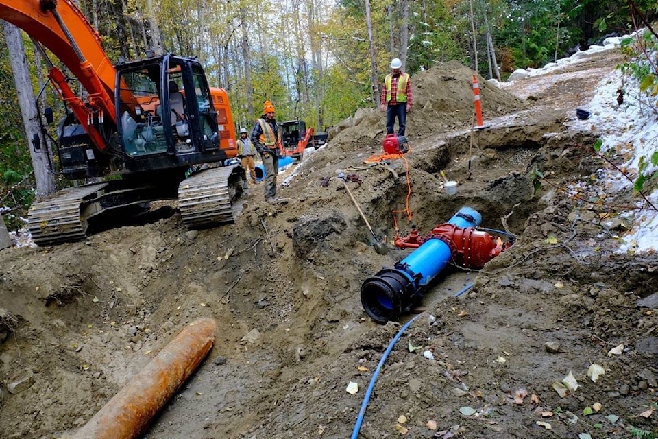 Near the top of Stanley Street in Nelson, a newly installed waterline will soon be joined to an old one that runs into the city from Selous Creek near Ymir, until now used only as emergency backup. The new line will take Selous Creek water to the Mountain Station Reservoir as a more permanent addition to the water supply. Photo: Bill Metcalfe