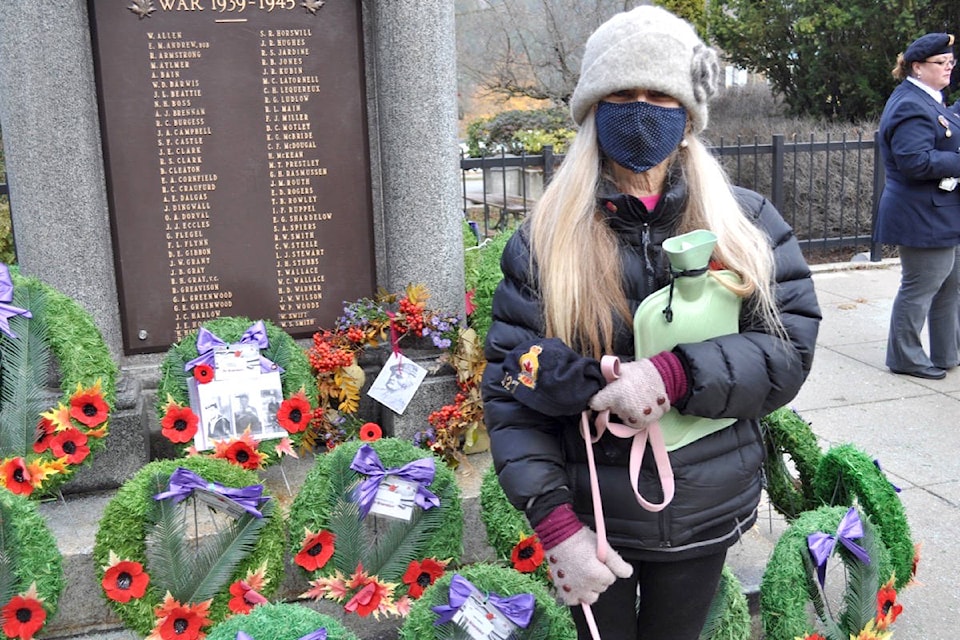 Christine Sutherland made a wreath in memory of her father, Bill Sutherland, who served in the Second World War. Photo: Tyler Harper