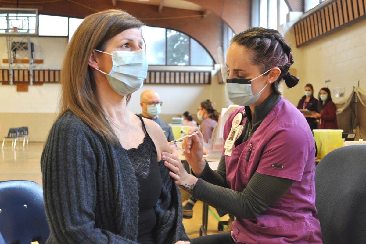 Vicki Hanneson, a local dental assistant, was among the younger people at the clinic receiving the vaccine. Photo: Tyler Harper