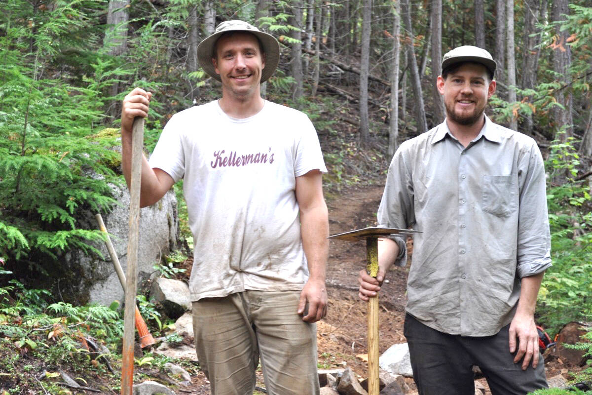 Colin Davies (left) and Atli Bokstrom are two of the eight trail builders who work for the Nelson Cycling Club. Photo: Tyler Harper