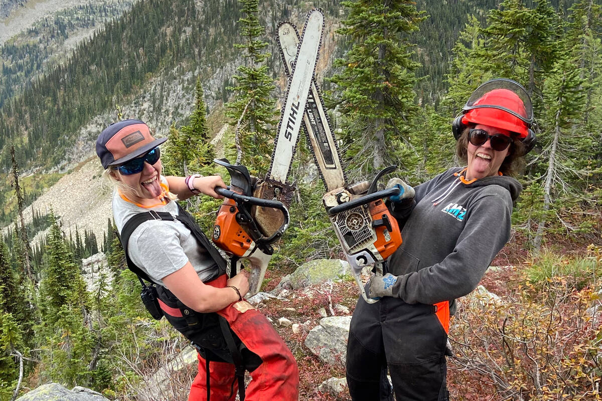 Devon Brook (left) and Kat Brinovec have spent the summer building new hiking trails at Whitewater Ski Resort. Photo: Submitted
