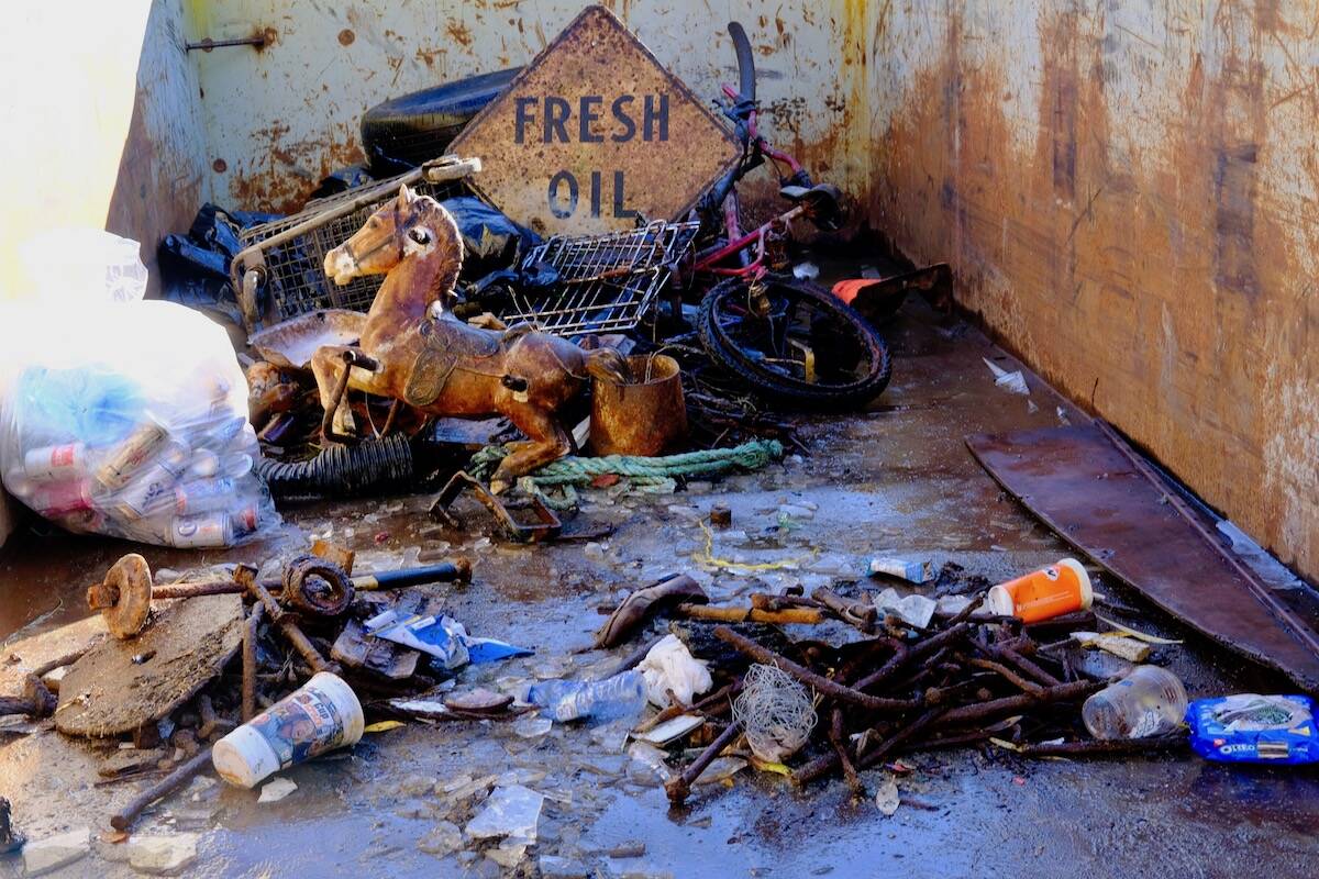 In two hours, divers found and brought ashore this collection of garbage from the bottom of Kootenay Lake under the south end of the orange bridge on Oct. 30. Photo: Bill Metcalfe