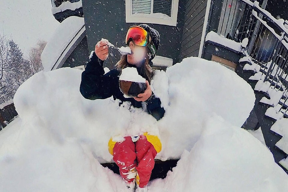 Jackie Zelt enjoys some pow for breakfast. Photo: Jackie Zelt