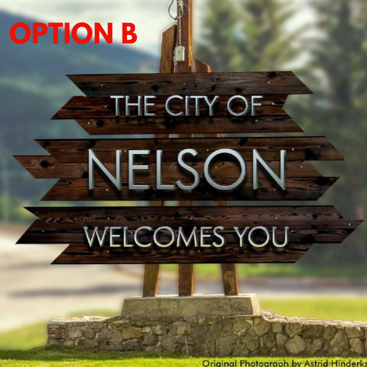 Option B in Nelsons welcome sign design contest, designed by Ola Rogula. Photo: Submitted