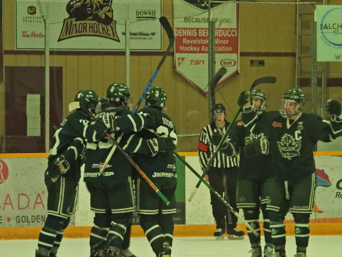 The Nelson Leafs celebrating their early go-ahead goal. (Steve Piccollo)