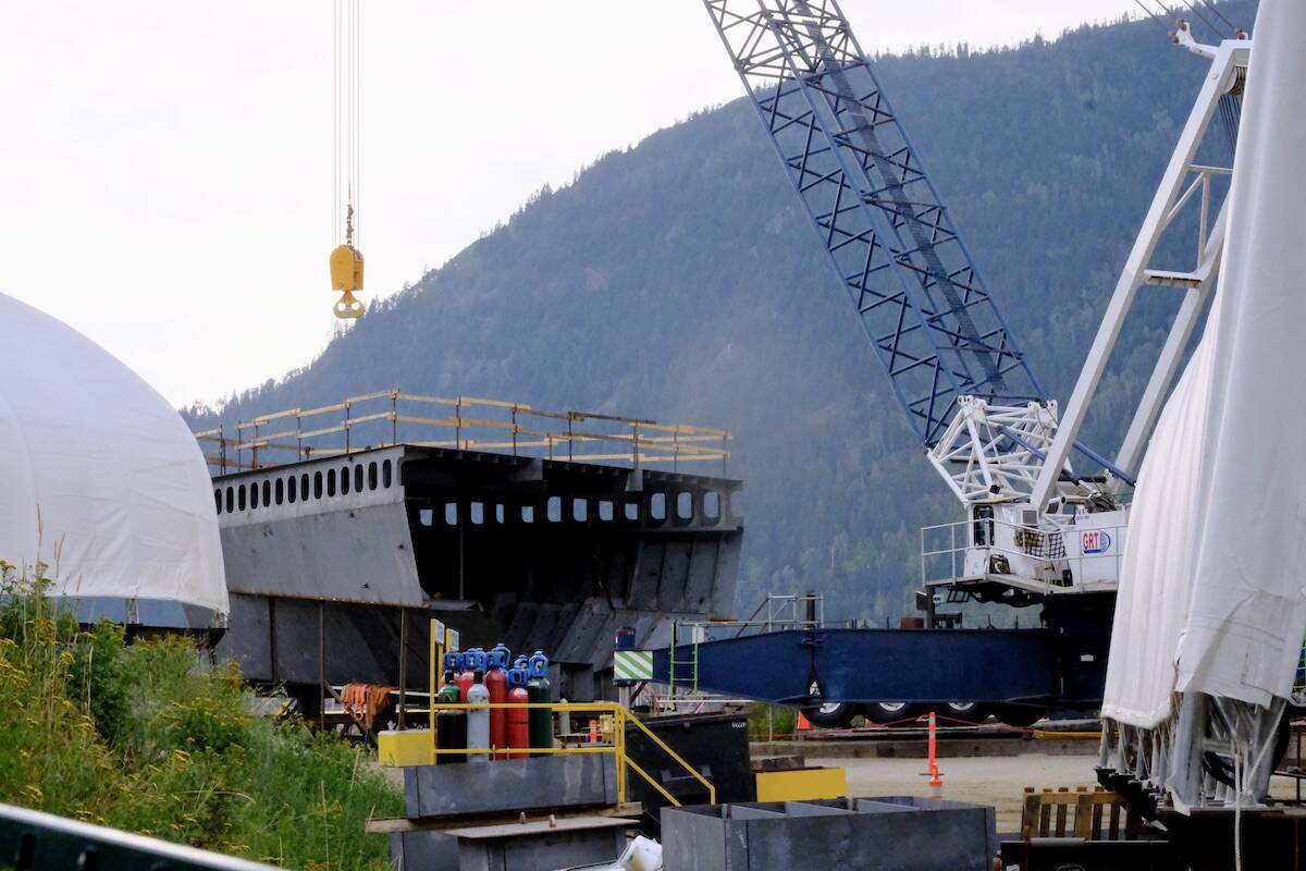 Part of the Kootenay Lake Ferry construction site on the shore of Kootenay Lake in Nelson on Aug. 25. Photo: Bill Metcalfe