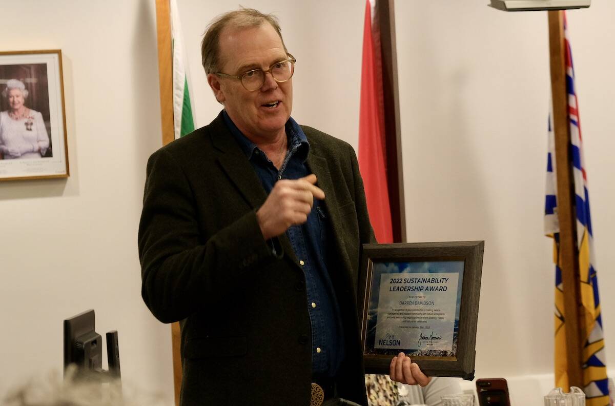 Darren Davidson received a Sustainability Award from Nelson City Council on Jan. 31 for his work with the Nelson and District Chamber of Commerce and with the City of Nelson on issues of economic recovery during the pandemic. Photo: Bill Metcalfe