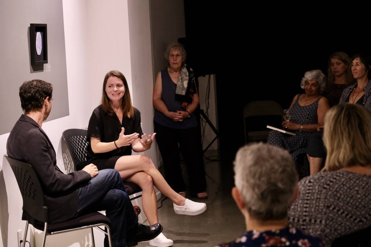Molly Lynch was interviewed by Lucas Myers in front of an audience of about 90 at her book launch. Photo: Bill Metcalfe