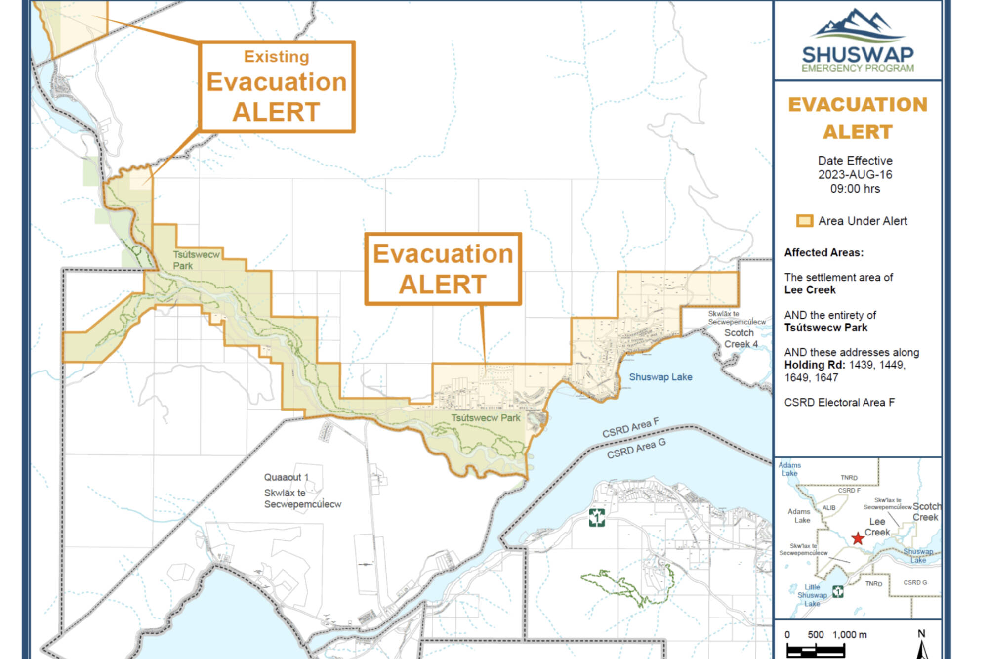 Evacuation alert issued for 807 Lee Creek properties in the North