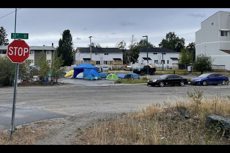 The tent encampment on 51 Street, near Fraser Tower. The encampments in the city are merely symptomatic of the problem — no affordable housing, no treatment and a lack of support and resources. Devon Tredinnick/NNSL photo