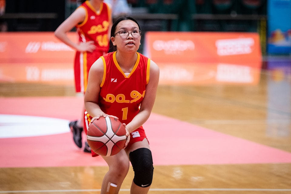 Kanina Duval takes a free throw at Team Nunavut's basketball debut on Aug. 10. Photo courtesy Leona Rockwood/Canada Games