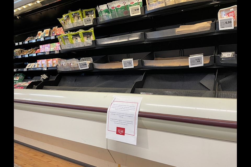 Certain sections of Yellowknife's Co-op are empty or have limited supplies as a result of a cyber attack in late June. Store general manager Justin Nelson said the biggest item in demand right now is produce.