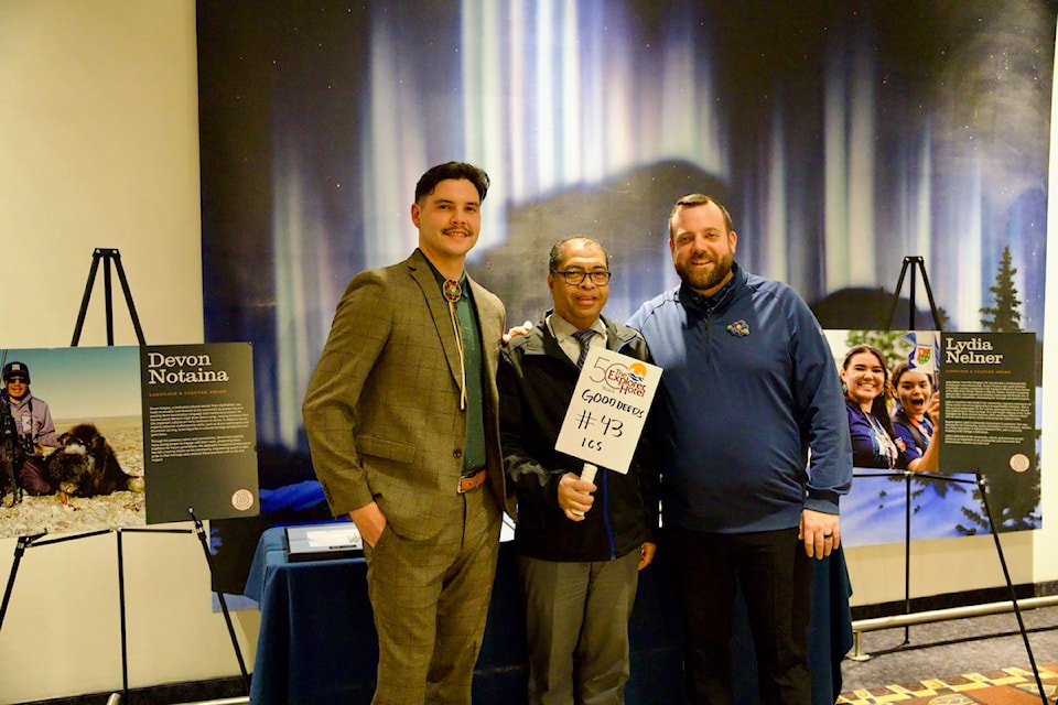 From left, ISCNWT events manager Carson Roche, Explorer Hotel conference and banquet manager Eric Rakotomena, and ISCNWT executive director Aaron Wells stand together at ISCNWT's 2024 Awards Dinner on Dec. 7. Photo courtesy of ISCNWT