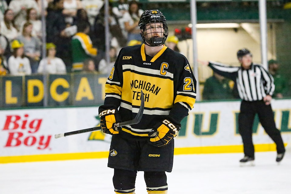 Jack Works is captain of Michigan Tech's men's hockey team in his senior year. Photo courtesy of Michigan Tech University