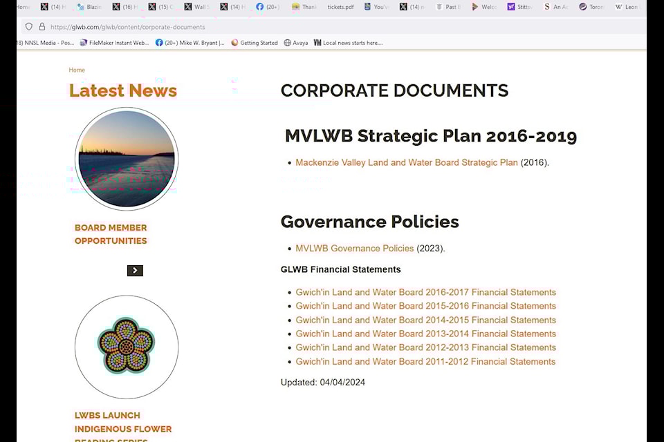 Until this week, the Gwich’in Land and Water Board has not published financial statements for seven years, with its most recent statement only available from 2016-17. Its financial statements were posted Monday, Oct. 7, after NNSL Media began inquiring about their whereabouts last Friday.