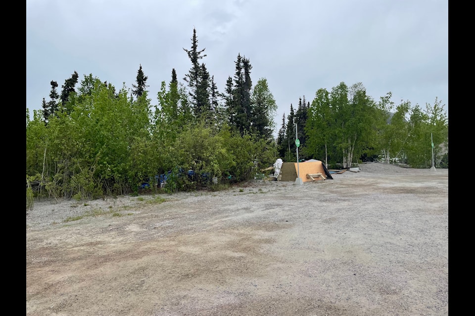The homeless encampment's new location, pictured in front of the Prince of Wales Northern Heritage Centre. The GNWT indicated that it would not be providing portable toilets to encampment residents, which went against a request made by city council. Devon Tredinnick/NNSL photo